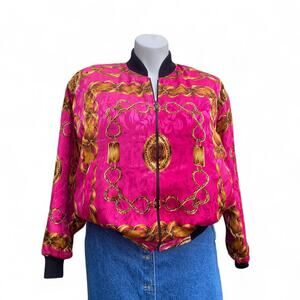 Vintage 90s “Chain Link” Pink Silk Bomber Zip Up Jacket